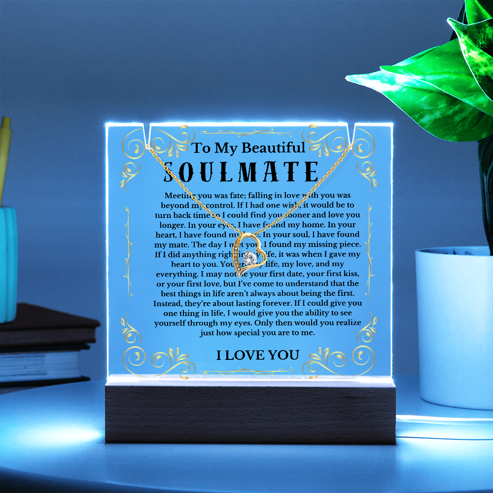 To My Beautiful Soulmate Acrylic Plaque Necklace, Wife Birthday Gift, Valentines Gift for Soulmate, Anniversary Gift for Her, Future Wife, Girlfriend