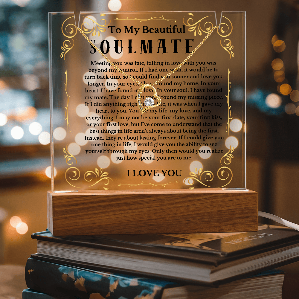 To My Beautiful Soulmate Acrylic Plaque Necklace, Wife Birthday Gift, Valentines Gift for Soulmate, Anniversary Gift for Her, Future Wife, Girlfriend