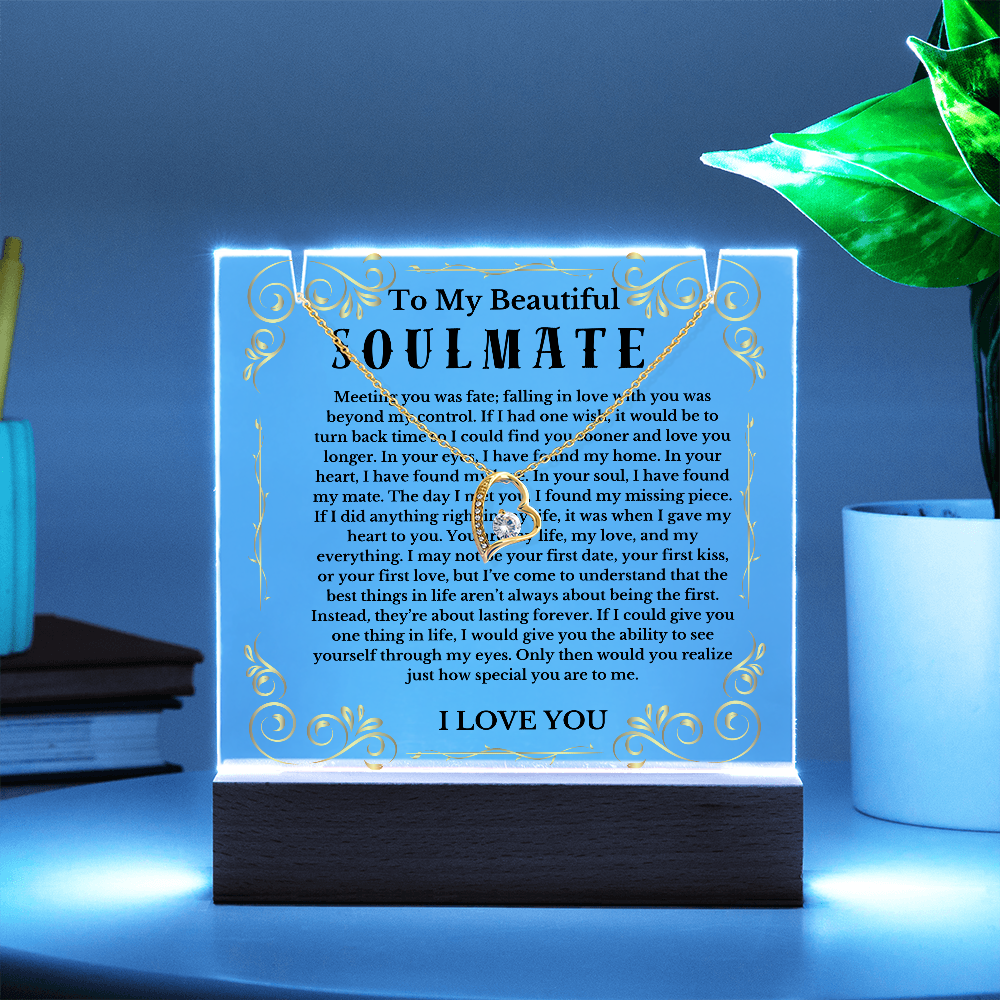 To My Beautiful Soulmate Acrylic Plaque Necklace, Wife Birthday Gift, Valentines Gift for Soulmate, Anniversary Gift for Her, Future Wife, Girlfriend