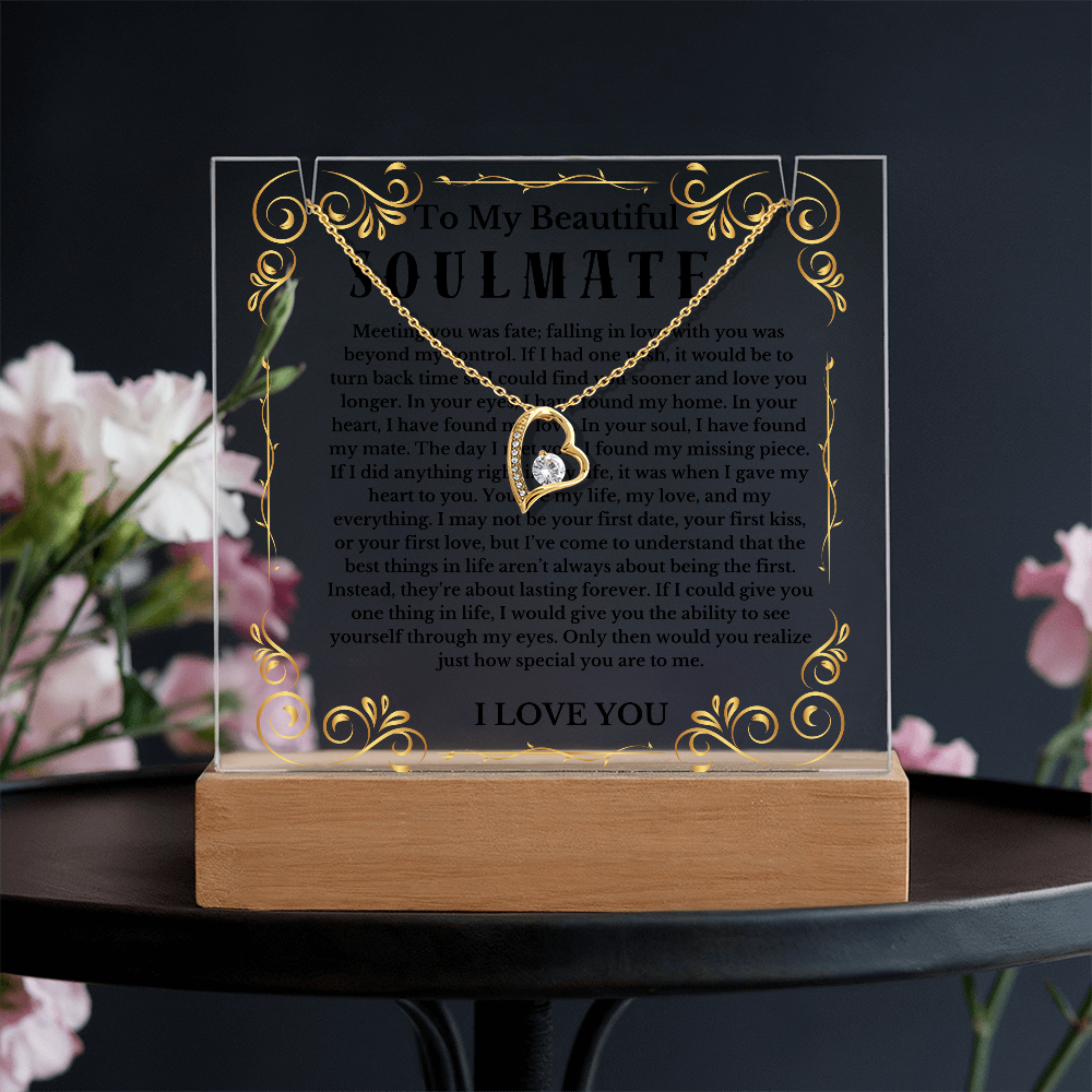 To My Beautiful Soulmate Acrylic Plaque Necklace, Wife Birthday Gift, Valentines Gift for Soulmate, Anniversary Gift for Her, Future Wife, Girlfriend