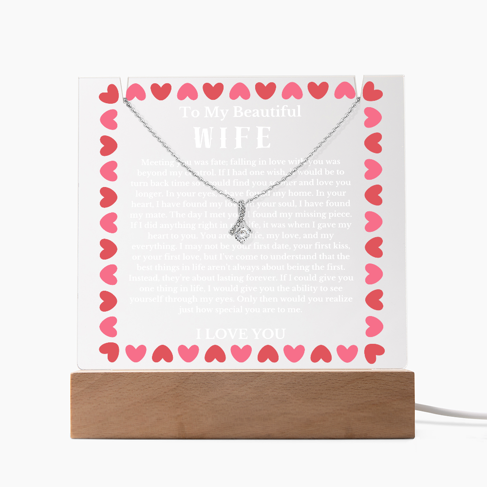 To My Beautiful Wife Acrylic Plaque Ribbon Necklace, Wife Birthday Gift, Valentines Gift for Soulmate, Anniversary Gift for Her, Future Wife, Girlfriend