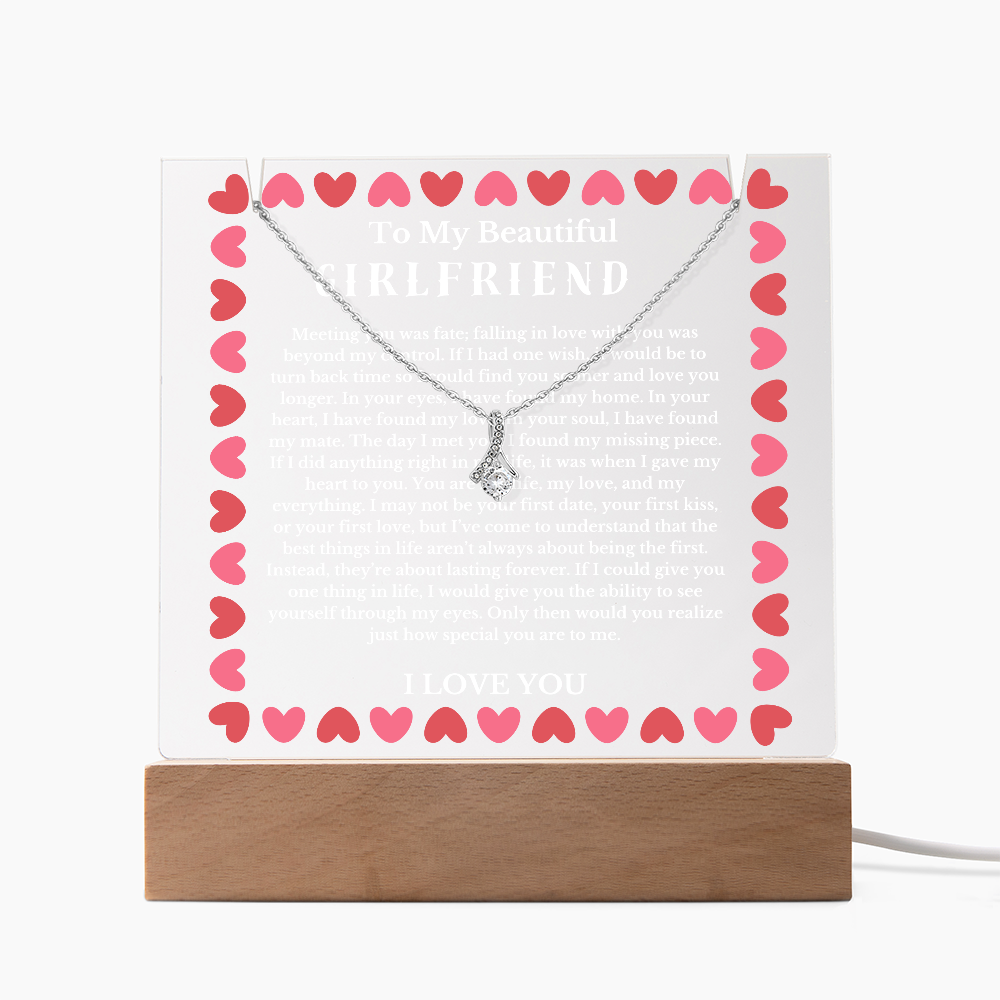 To My Beautiful Girlfriend Acrylic Plaque Ribbon Necklace, Wife Birthday Gift, Valentines Gift for Soulmate, Anniversary Gift for Her, Future Wife, Girlfriend