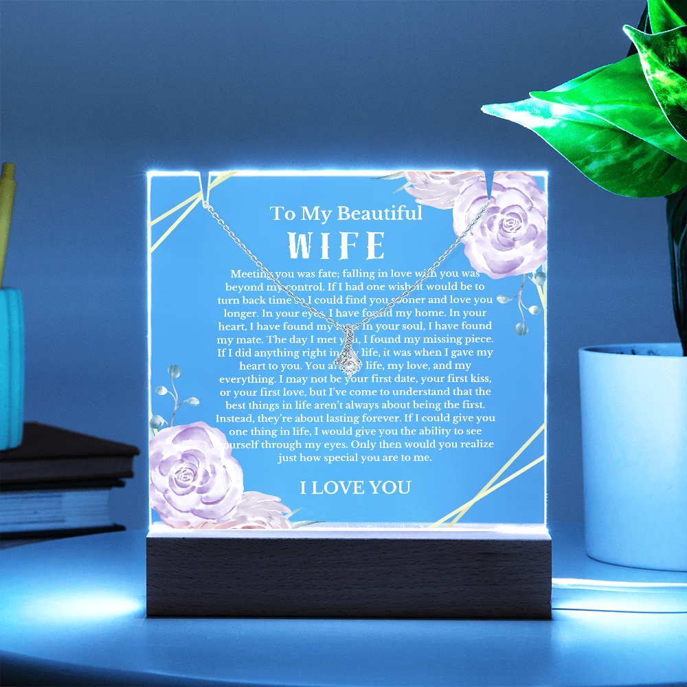 To My Beautiful Wife Acrylic Plaque Ribbon Necklace, Wife Birthday Gift, Valentines Gift for Soulmate, Anniversary Gift for Her, Future Wife, Girlfriend