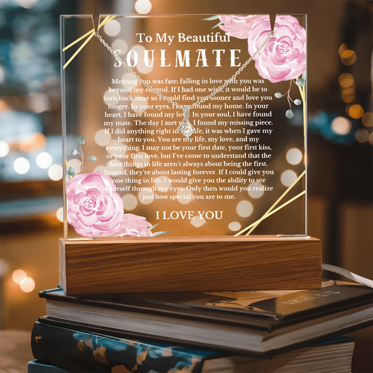 To My Beautiful Soulmate Acrylic Plaque Ribbon Necklace, Wife Birthday Gift, Valentines Gift for Soulmate, Anniversary Gift for Her, Future Wife, Girlfriend