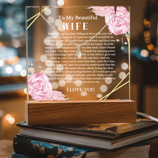To My Beautiful Wife Acrylic Plaque Ribbon Necklace, Wife Birthday Gift, Valentines Gift for Soulmate, Anniversary Gift for Her, Future Wife, Girlfriend