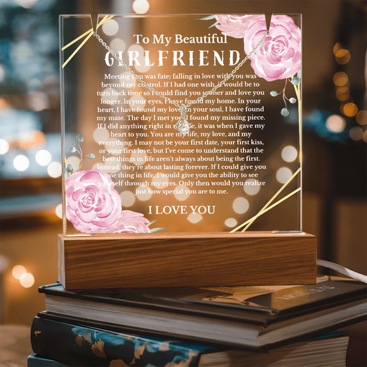 To My Beautiful Girlfriend Acrylic Plaque Ribbon Necklace, Wife Birthday Gift, Valentines Gift for Soulmate, Anniversary Gift for Her, Future Wife, Girlfriend