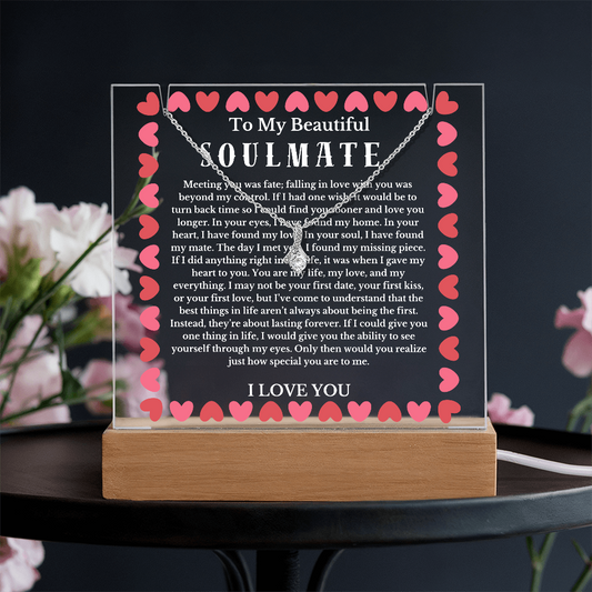 To My Beautiful Soulmate Acrylic Plaque Ribbon Necklace, Wife Birthday Gift, Valentines Gift for Soulmate, Anniversary Gift for Her, Future Wife, Girlfriend