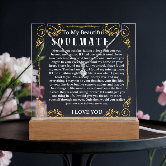 To My Beautiful Soulmate Acrylic Plaque Ribbon Necklace, Wife Birthday Gift, Valentines Gift for Soulmate, Anniversary Gift for Her, Future Wife, Girlfriend