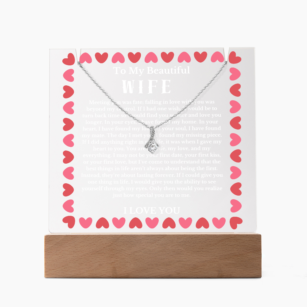 To My Beautiful Wife Acrylic Plaque Ribbon Necklace, Wife Birthday Gift, Valentines Gift for Soulmate, Anniversary Gift for Her, Future Wife, Girlfriend