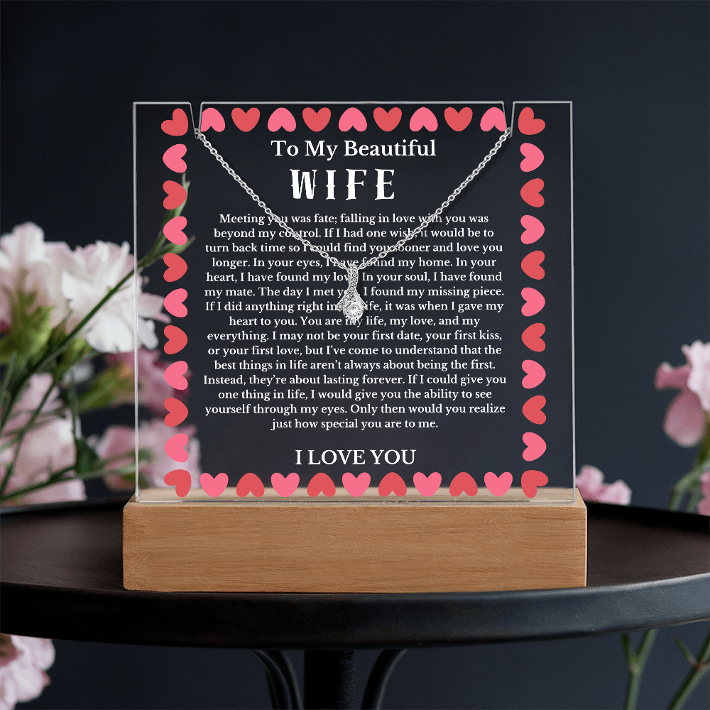 To My Beautiful Wife Acrylic Plaque Ribbon Necklace, Wife Birthday Gift, Valentines Gift for Soulmate, Anniversary Gift for Her, Future Wife, Girlfriend