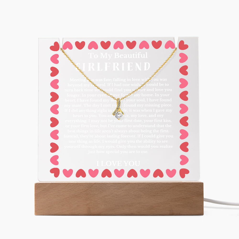 To My Beautiful Girlfriend Acrylic Plaque Ribbon Necklace, Wife Birthday Gift, Valentines Gift for Soulmate, Anniversary Gift for Her, Future Wife, Girlfriend