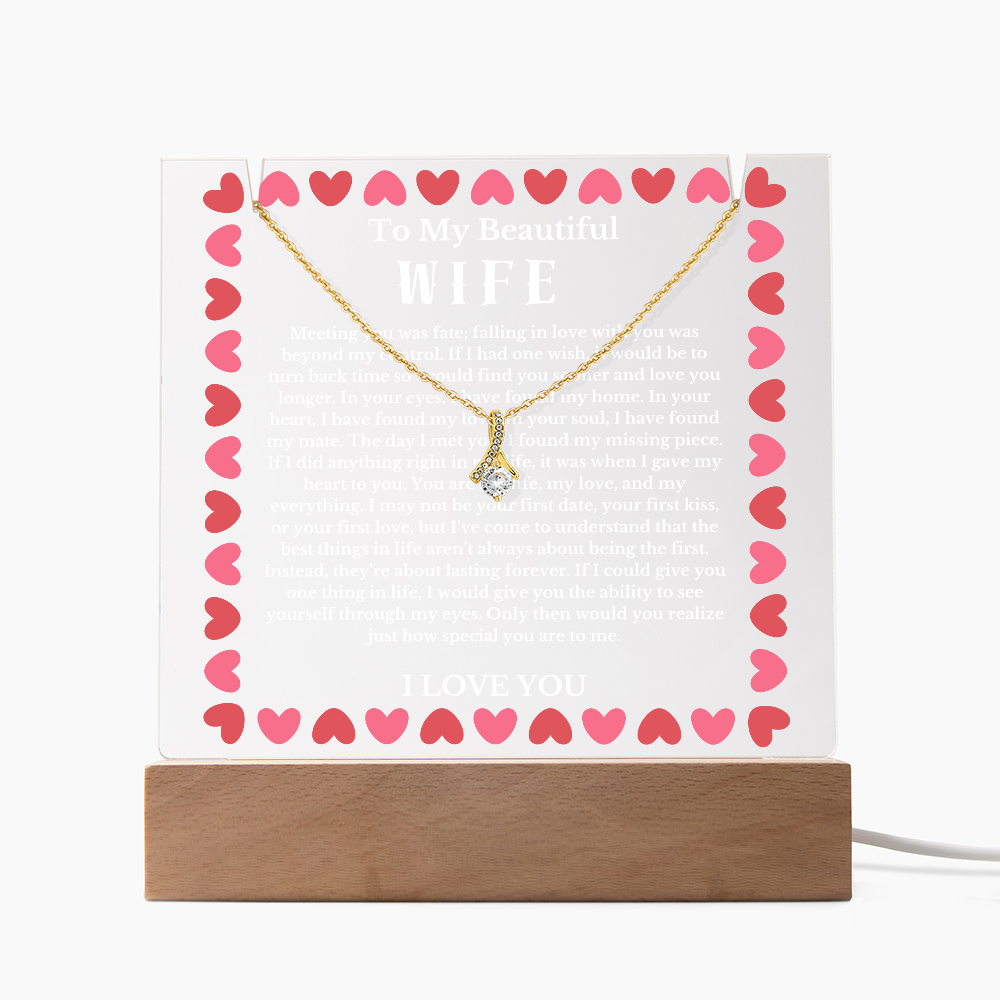 To My Beautiful Wife Acrylic Plaque Ribbon Necklace, Wife Birthday Gift, Valentines Gift for Soulmate, Anniversary Gift for Her, Future Wife, Girlfriend