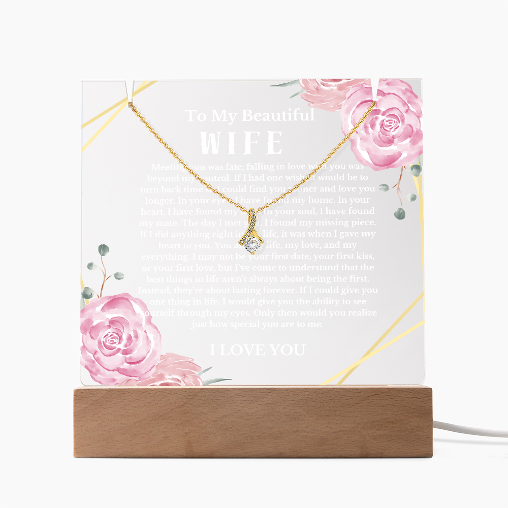 To My Beautiful Wife Acrylic Plaque Ribbon Necklace, Wife Birthday Gift, Valentines Gift for Soulmate, Anniversary Gift for Her, Future Wife, Girlfriend