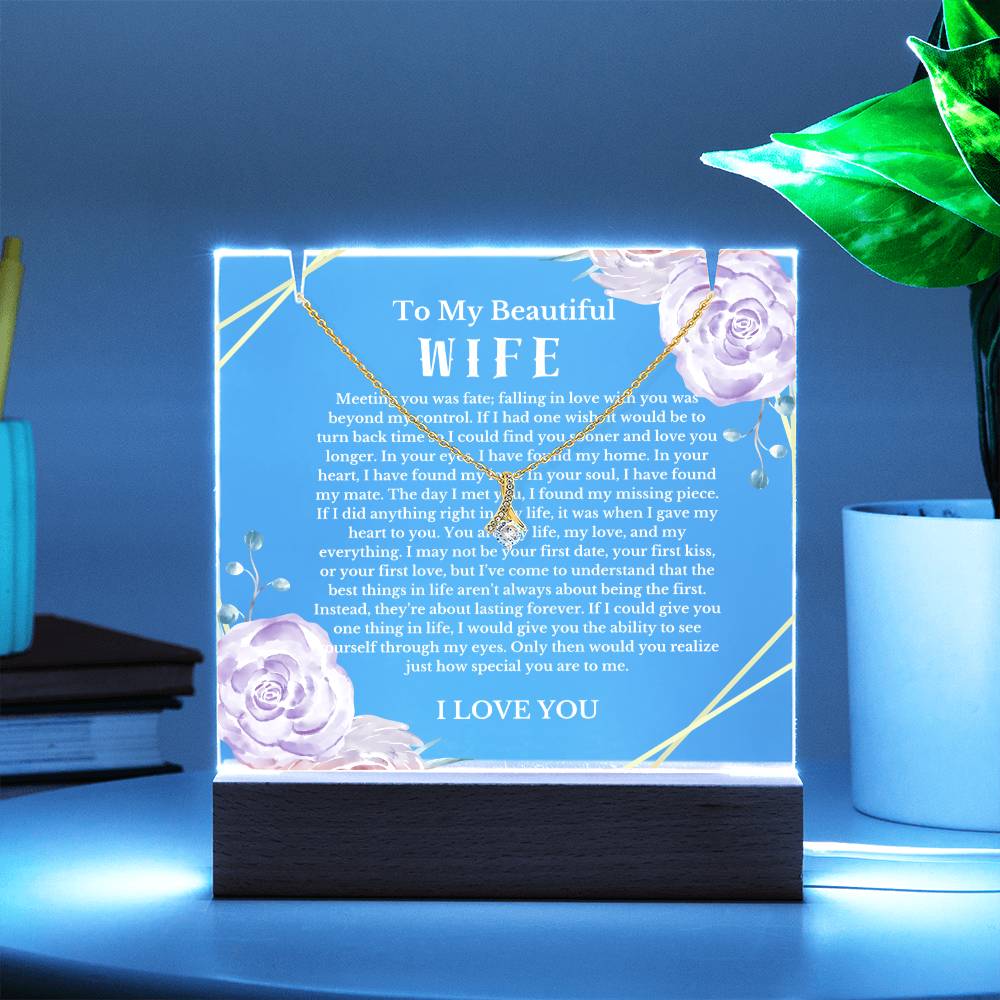 To My Beautiful Wife Acrylic Plaque Ribbon Necklace, Wife Birthday Gift, Valentines Gift for Soulmate, Anniversary Gift for Her, Future Wife, Girlfriend