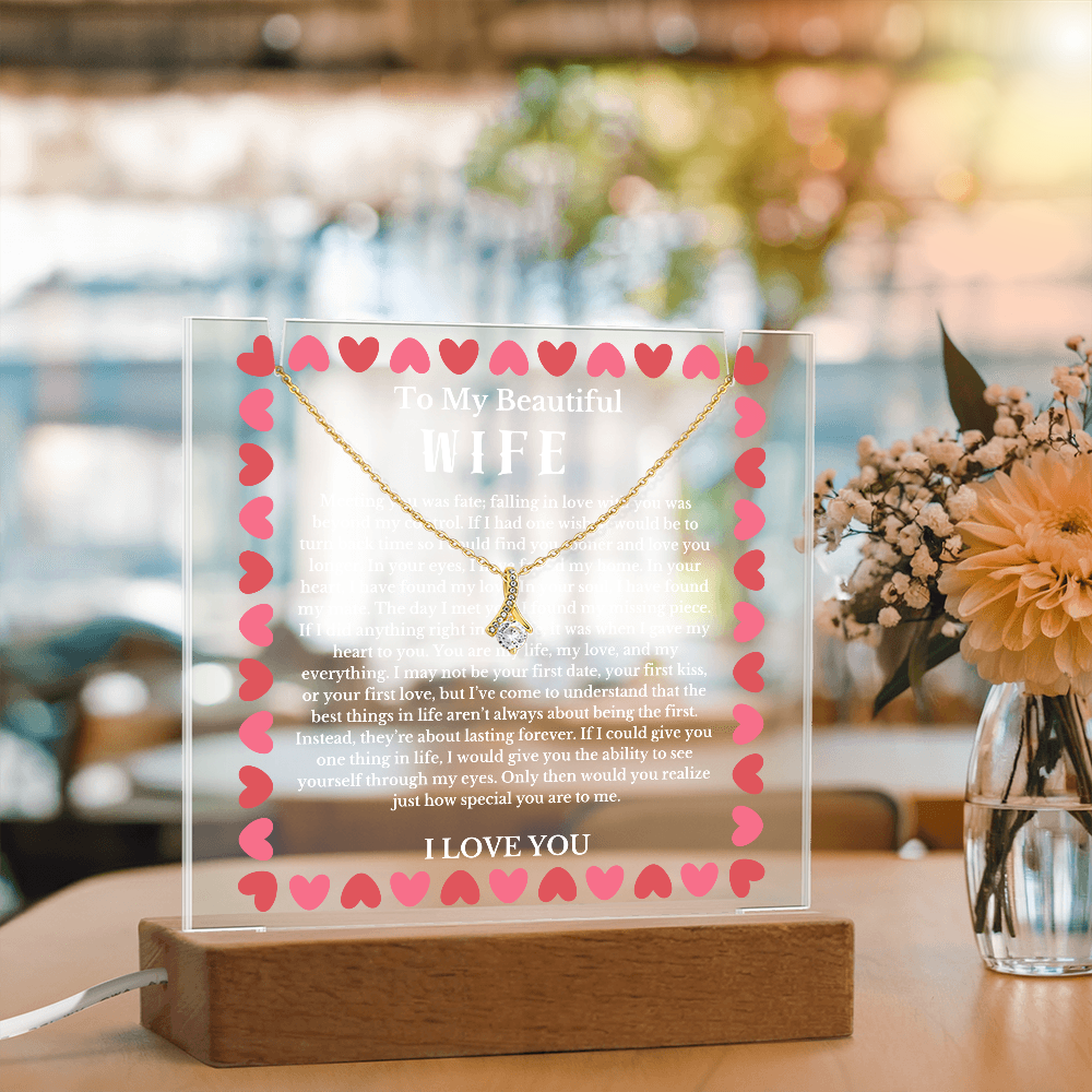 To My Beautiful Wife Acrylic Plaque Ribbon Necklace, Wife Birthday Gift, Valentines Gift for Soulmate, Anniversary Gift for Her, Future Wife, Girlfriend
