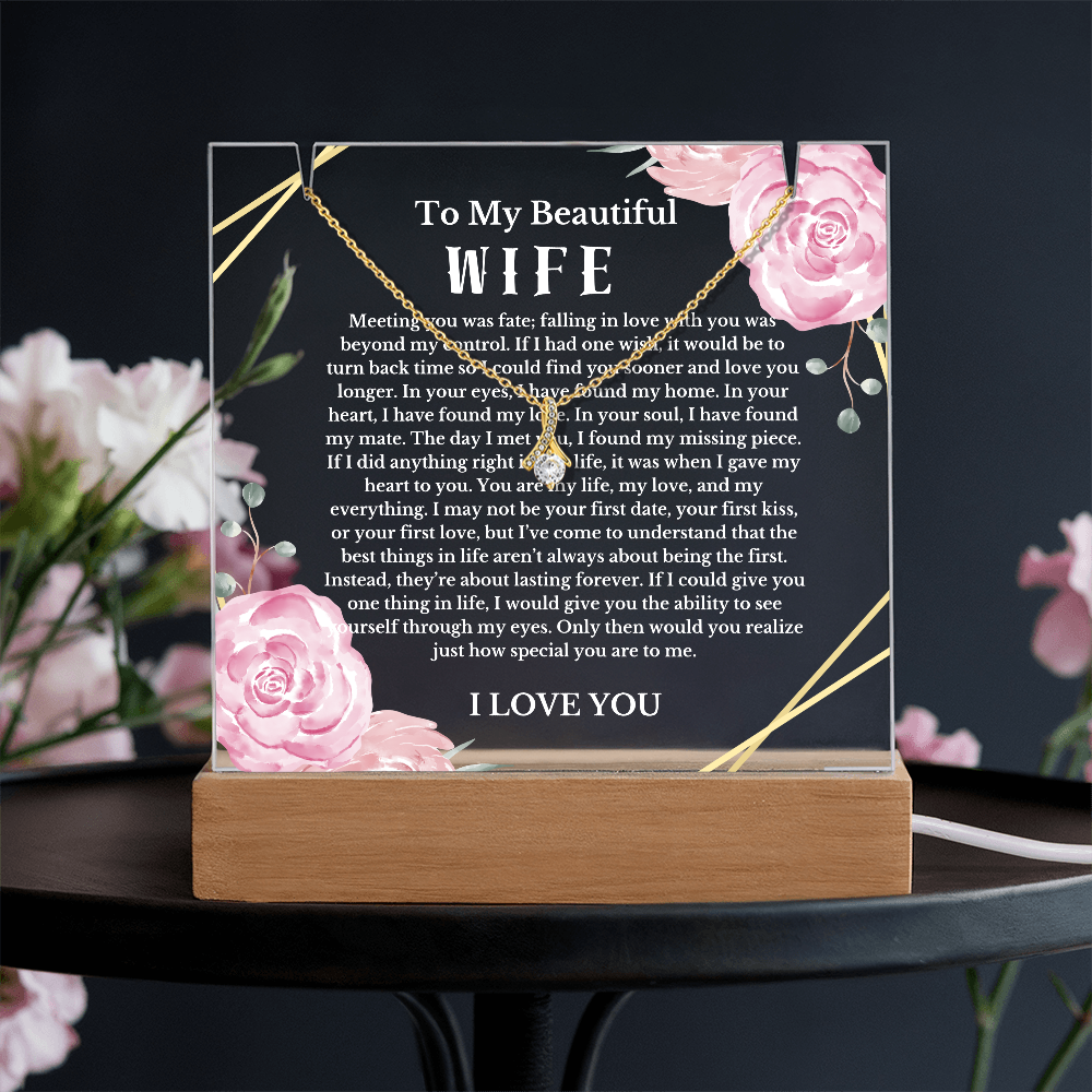 To My Beautiful Wife Acrylic Plaque Ribbon Necklace, Wife Birthday Gift, Valentines Gift for Soulmate, Anniversary Gift for Her, Future Wife, Girlfriend