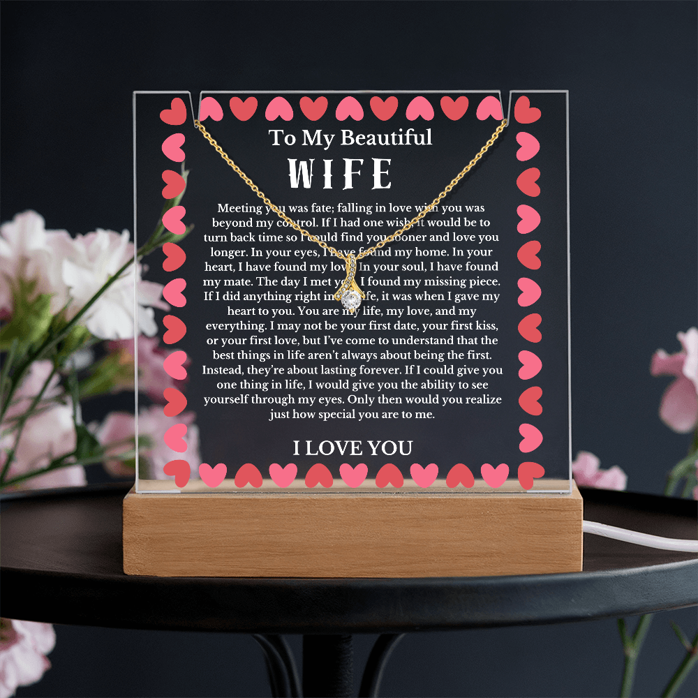 To My Beautiful Wife Acrylic Plaque Ribbon Necklace, Wife Birthday Gift, Valentines Gift for Soulmate, Anniversary Gift for Her, Future Wife, Girlfriend