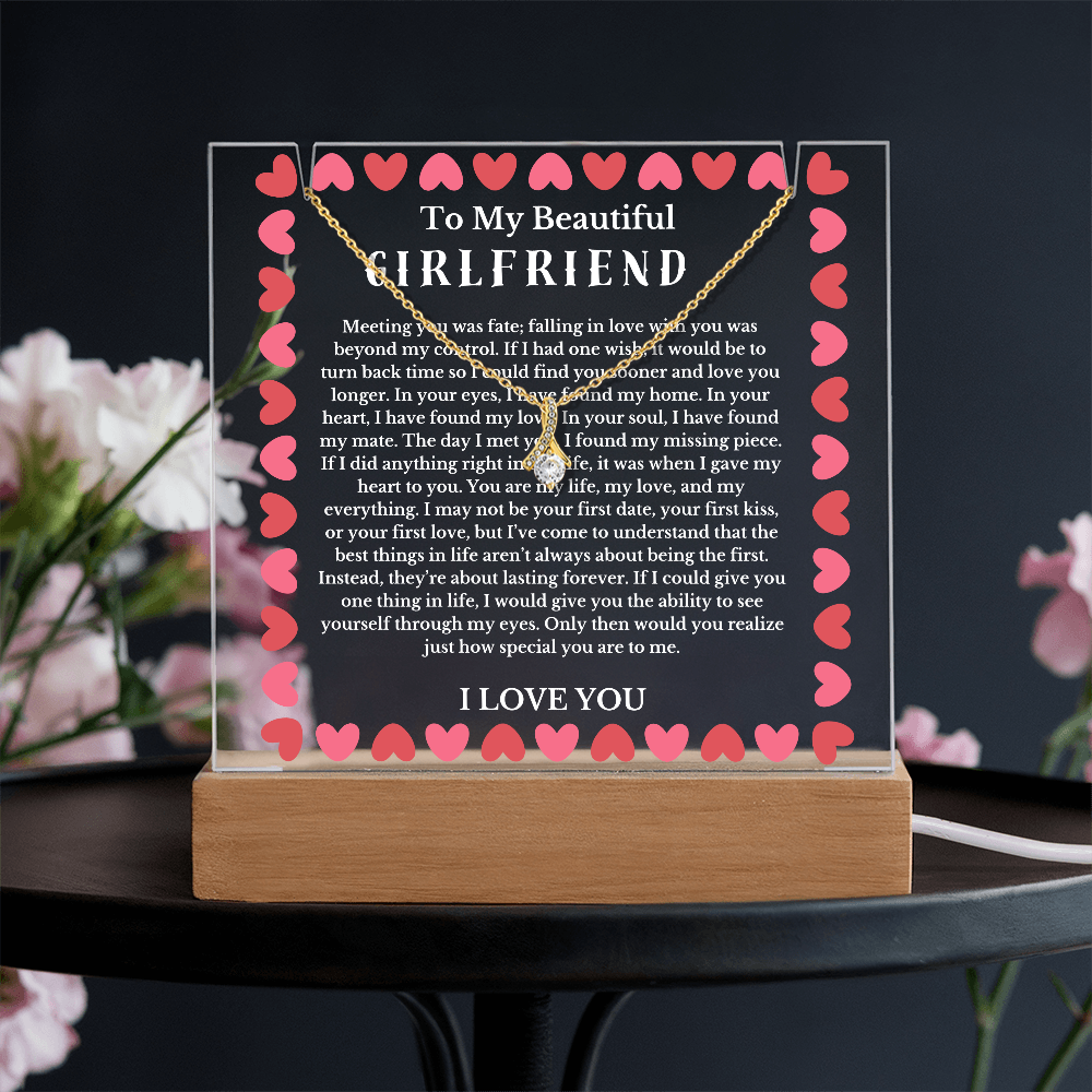 To My Beautiful Girlfriend Acrylic Plaque Ribbon Necklace, Wife Birthday Gift, Valentines Gift for Soulmate, Anniversary Gift for Her, Future Wife, Girlfriend