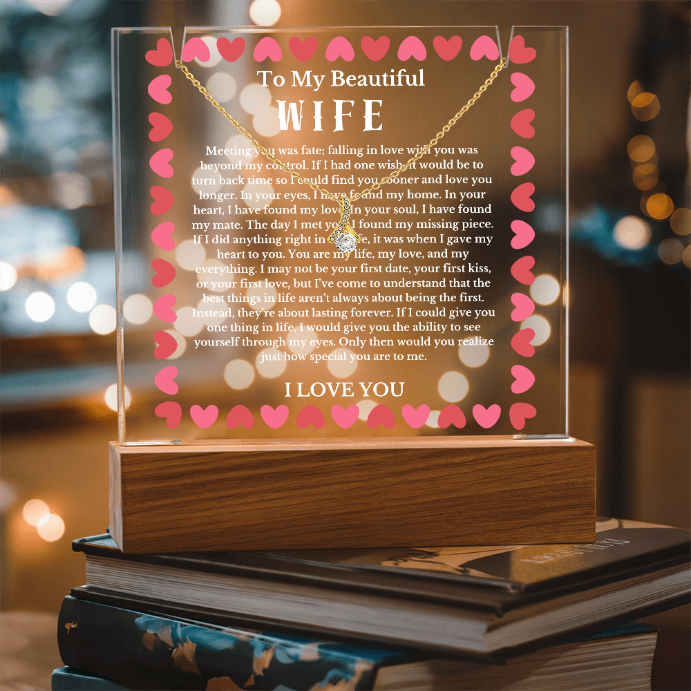 To My Beautiful Wife Acrylic Plaque Ribbon Necklace, Wife Birthday Gift, Valentines Gift for Soulmate, Anniversary Gift for Her, Future Wife, Girlfriend