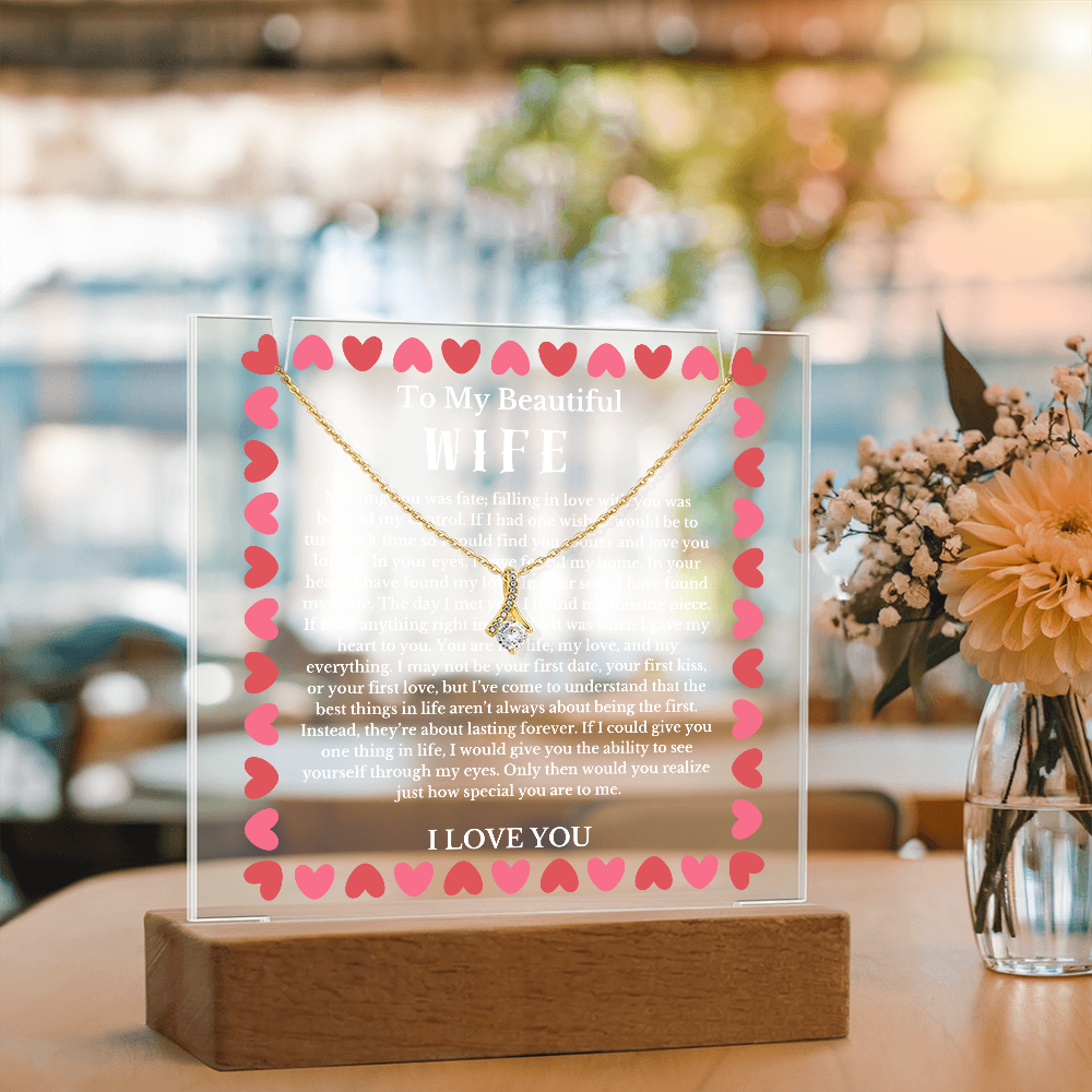 To My Beautiful Wife Acrylic Plaque Ribbon Necklace, Wife Birthday Gift, Valentines Gift for Soulmate, Anniversary Gift for Her, Future Wife, Girlfriend