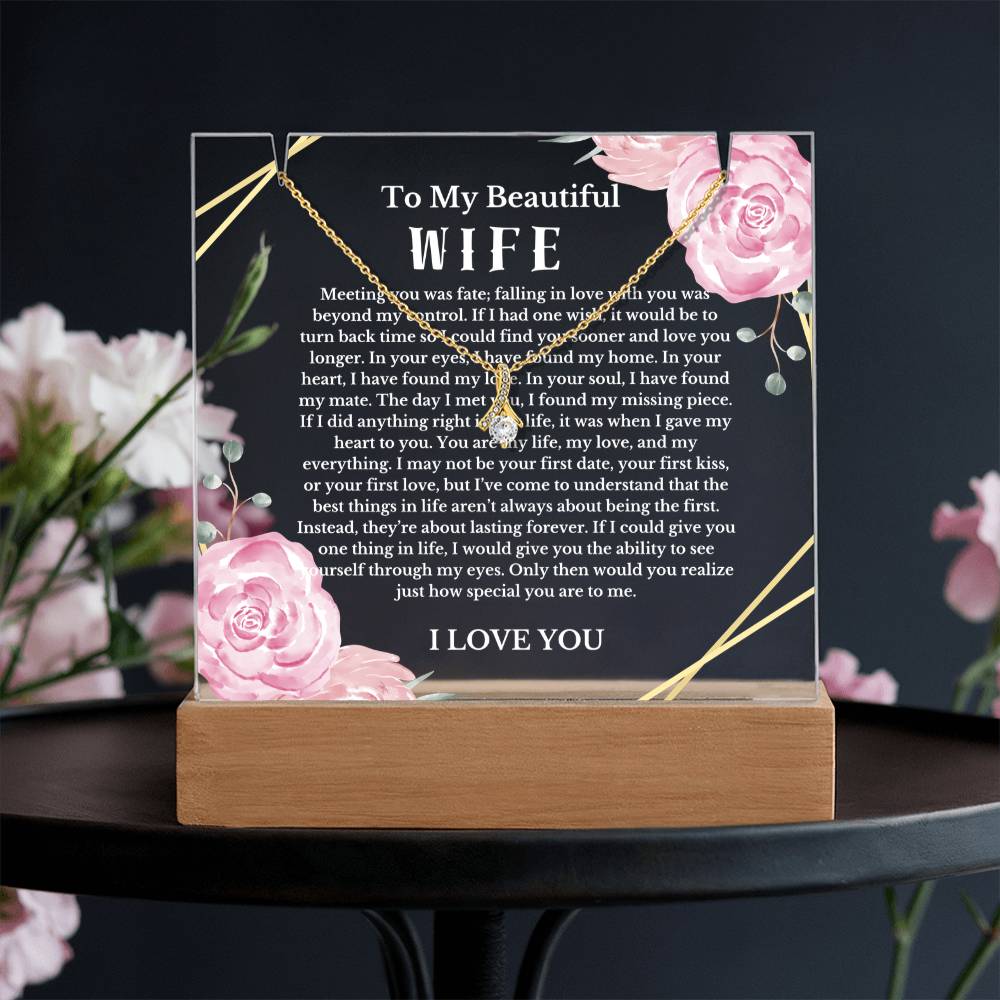 To My Beautiful Wife Acrylic Plaque Ribbon Necklace, Wife Birthday Gift, Valentines Gift for Soulmate, Anniversary Gift for Her, Future Wife, Girlfriend