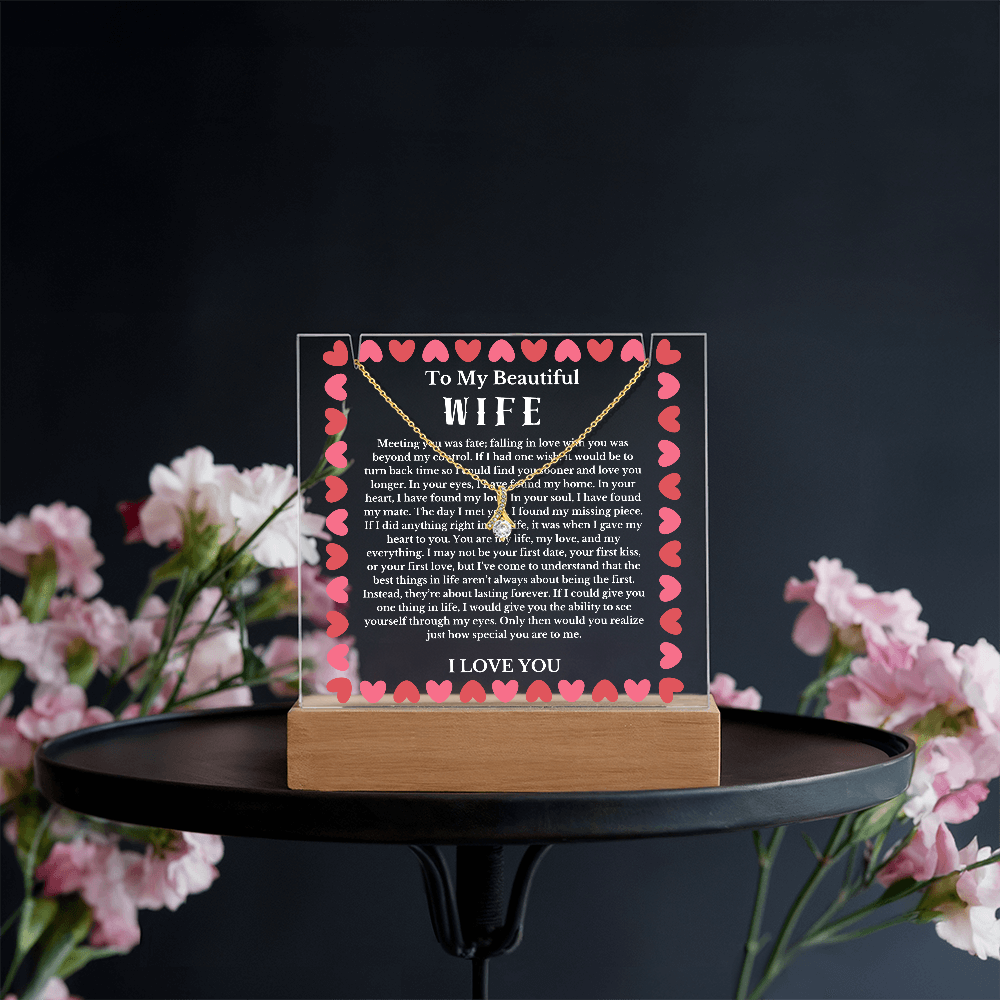 To My Beautiful Wife Acrylic Plaque Ribbon Necklace, Wife Birthday Gift, Valentines Gift for Soulmate, Anniversary Gift for Her, Future Wife, Girlfriend