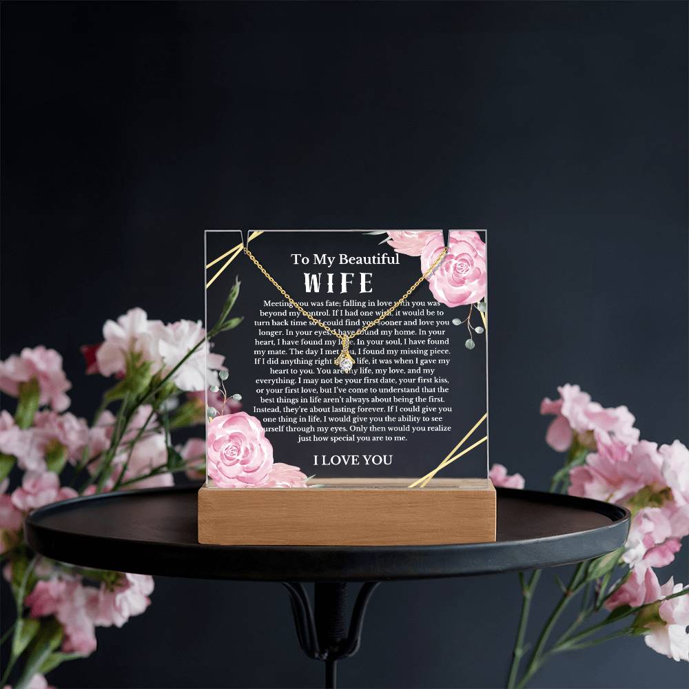 To My Beautiful Wife Acrylic Plaque Ribbon Necklace, Wife Birthday Gift, Valentines Gift for Soulmate, Anniversary Gift for Her, Future Wife, Girlfriend