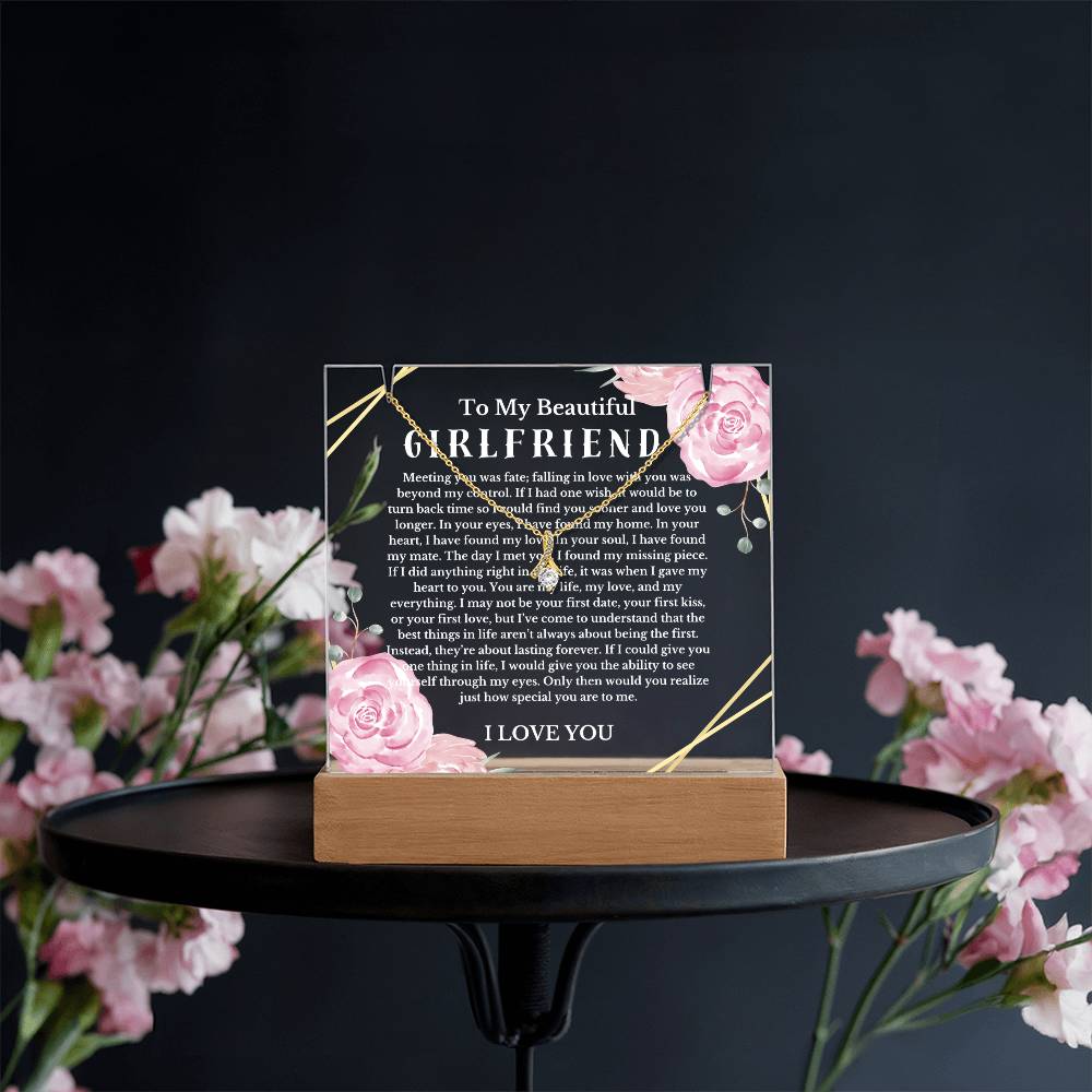 To My Beautiful Girlfriend Acrylic Plaque Ribbon Necklace, Wife Birthday Gift, Valentines Gift for Soulmate, Anniversary Gift for Her, Future Wife, Girlfriend