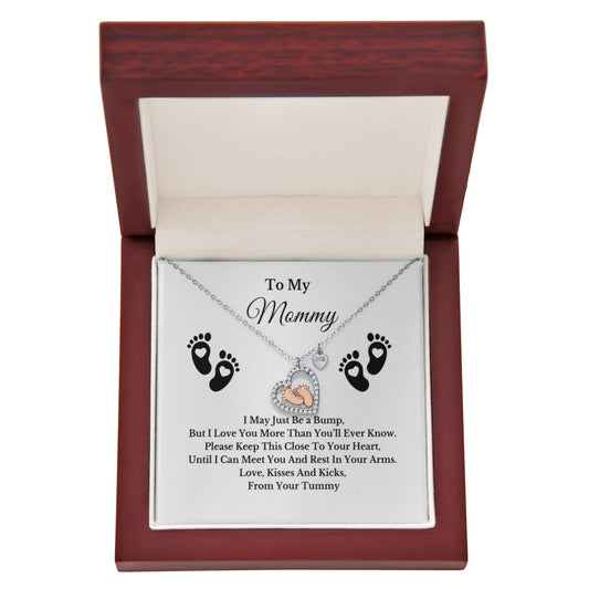 Baby Bump Necklace for Mom, Gold Silver Pendant with Message Card, Gift for Mommy