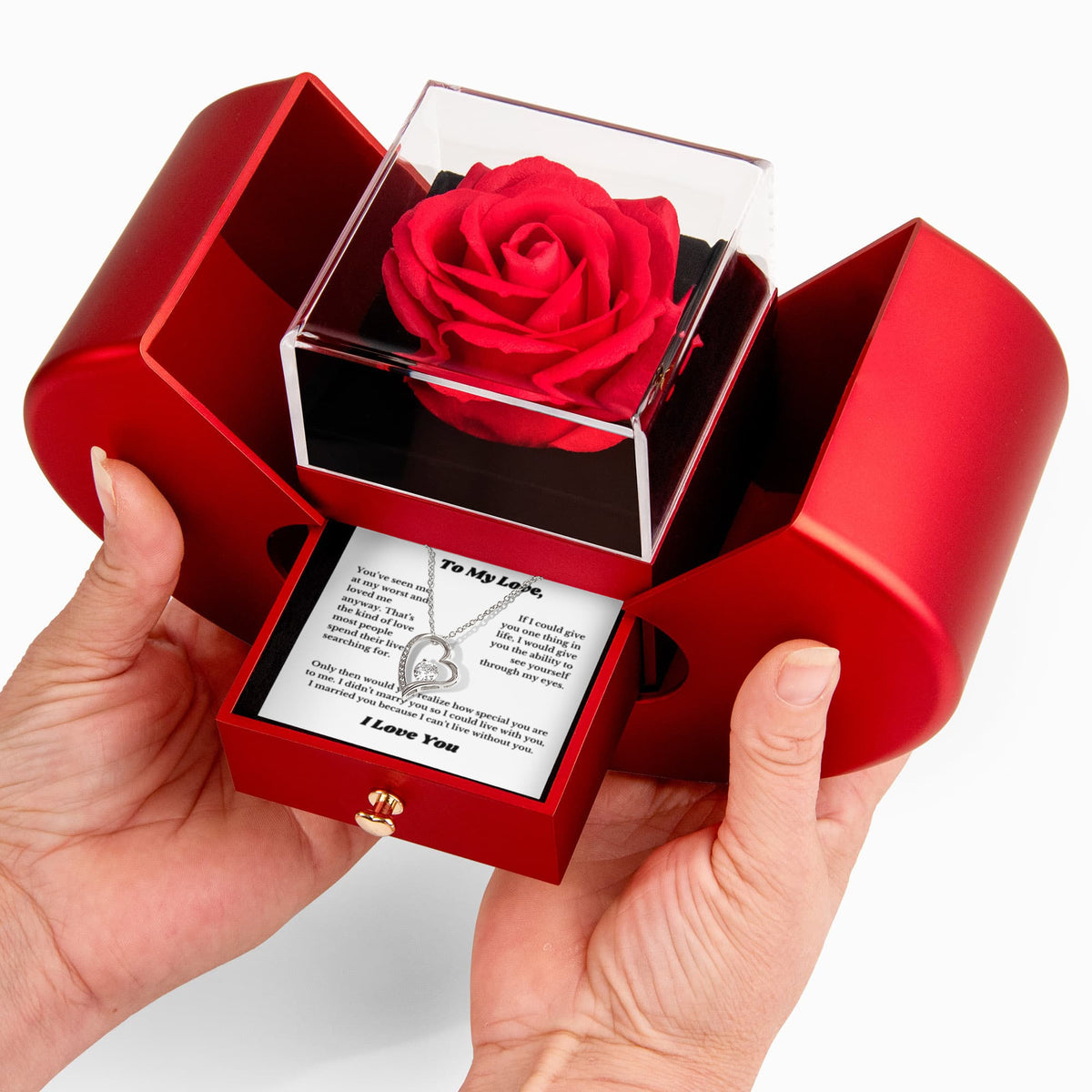 Preserved Real Red Rose Gift for Love, Necklace for wife/girlfriend, Christmas appreciation gift, to my Love necklace with box, Heart Jewelry