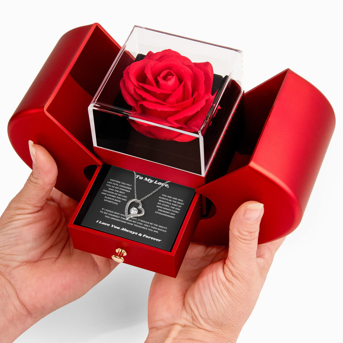 Preserved Real Red Rose Gift for Love, Necklace for wife/girlfriend, Christmas appreciation gift, to my Love necklace with box, Heart Jewelry