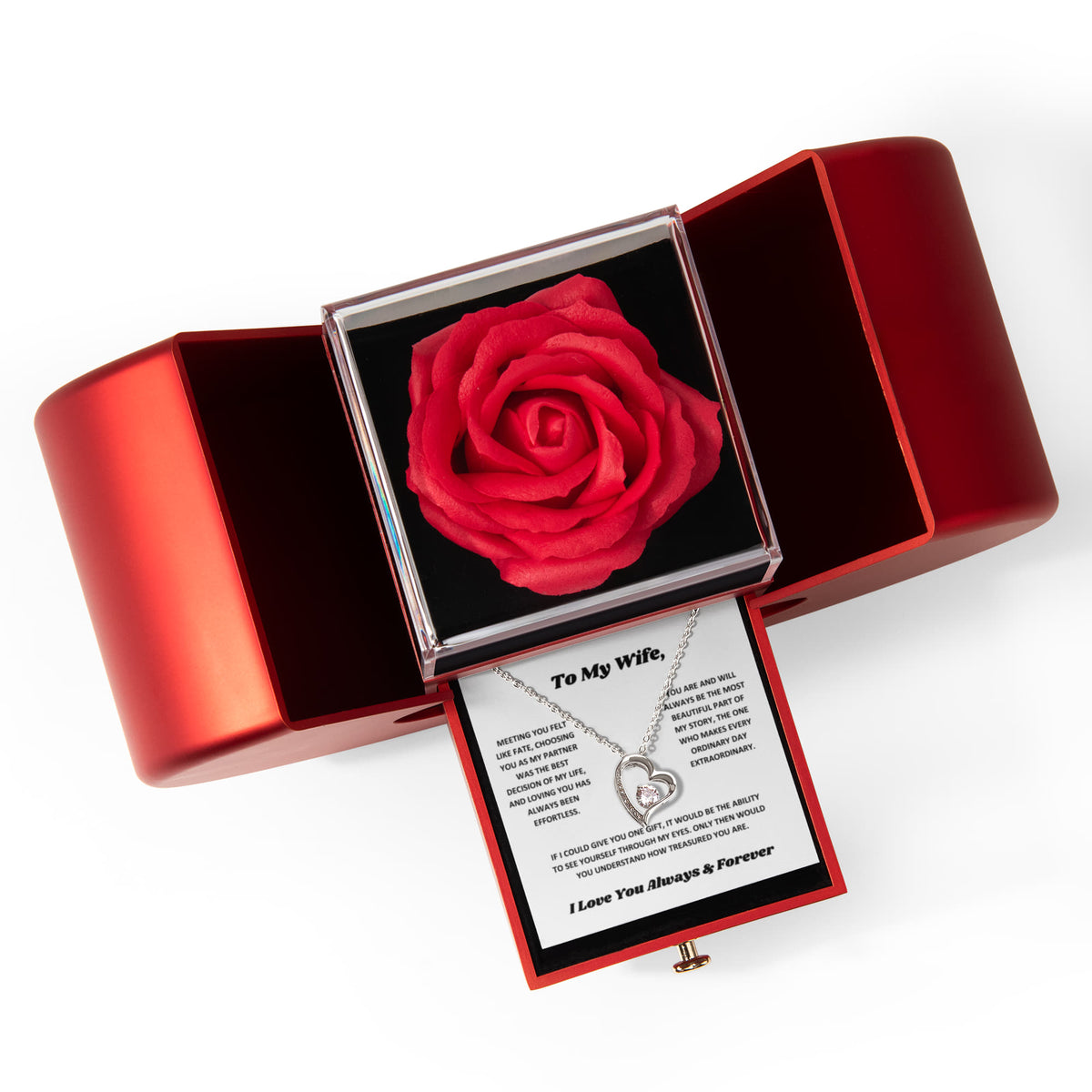 Preserved Real Red Rose Gift for Wife, Necklace for wife, Christmas appreciation gift, to my Love necklace with box, Heart Jewelry