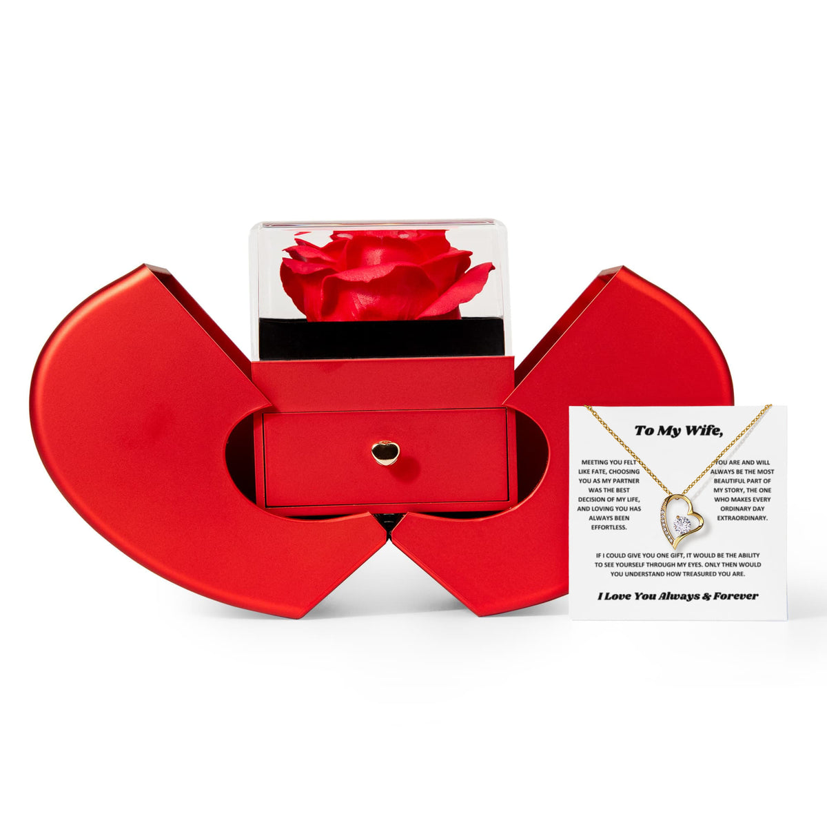 Preserved Real Red Rose Gift for Wife, Necklace for wife, Christmas appreciation gift, to my Love necklace with box, Heart Jewelry