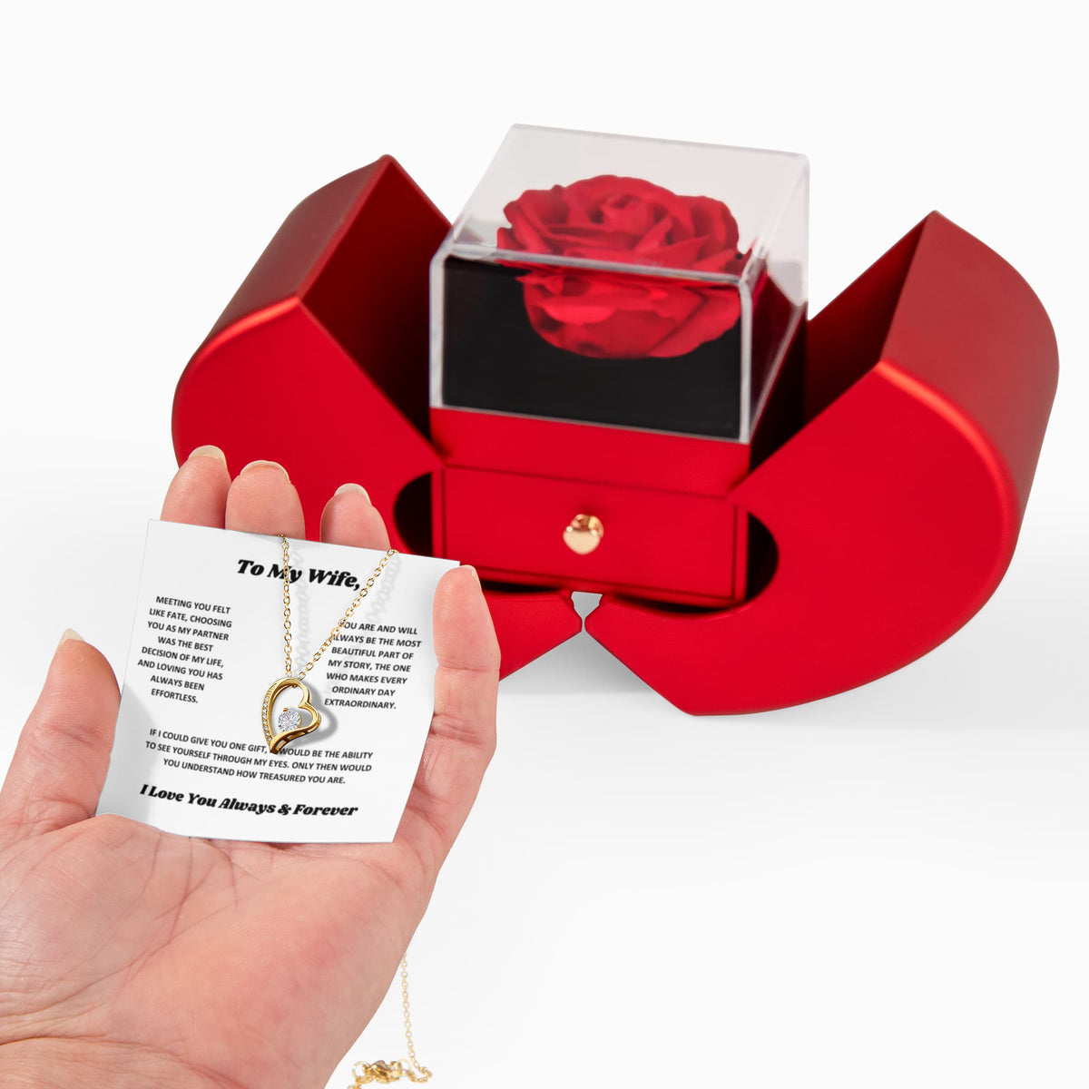 Preserved Real Red Rose Gift for Wife, Necklace for wife, Christmas appreciation gift, to my Love necklace with box, Heart Jewelry