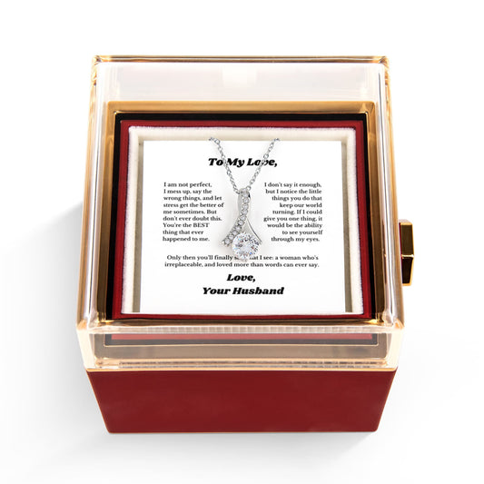 Luxury Rotating Rose Gift Box with Ribbon Necklace and Message, Gifts for Love, Necklace for Wife From Husband, Valentines Day, Surprise