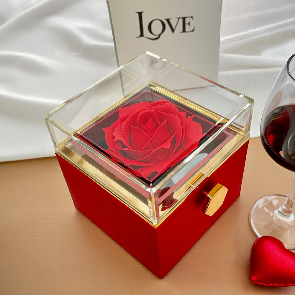 Luxury Rotating Rose Gift Box with Ribbon Necklace and Message, Gifts for Love, Necklace for Wife From Husband, Valentines Day, Surprise
