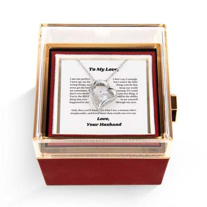 Luxury Rotating Rose Gift Box with Necklace and Message, Gifts for Love, Necklace for Wife From Husband, Valentines Day, Surprise