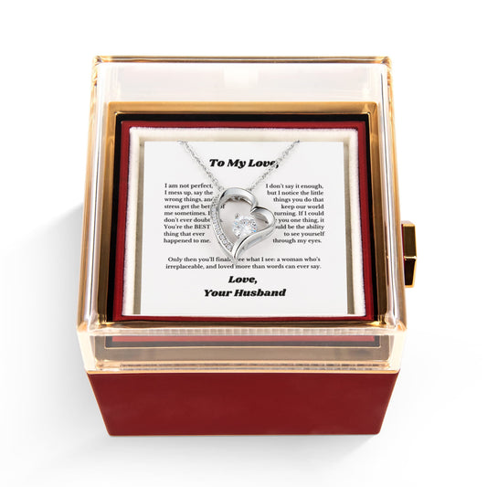 Luxury Rotating Rose Gift Box with Necklace and Message, Gifts for Love, Necklace for Wife From Husband, Valentines Day, Surprise