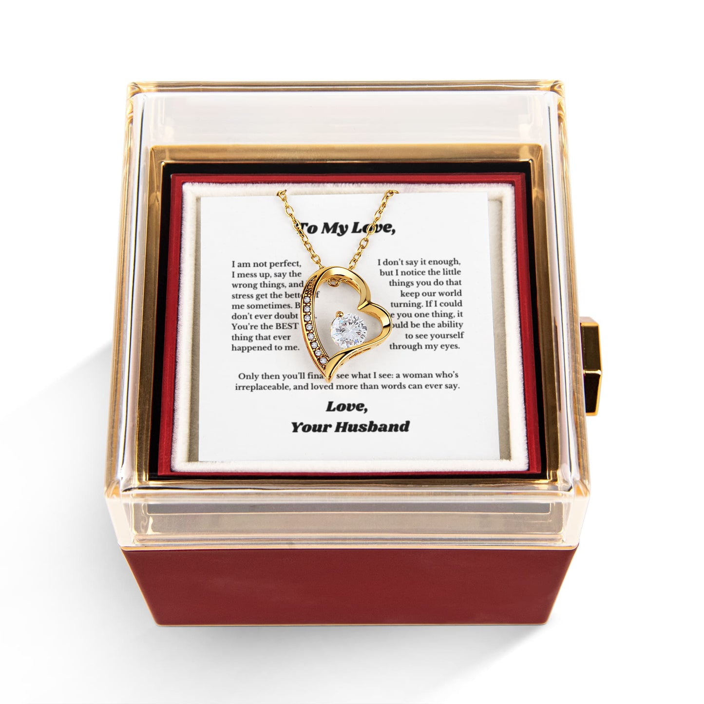 Luxury Rotating Rose Gift Box with Necklace and Message, Gifts for Love, Necklace for Wife From Husband, Valentines Day, Surprise