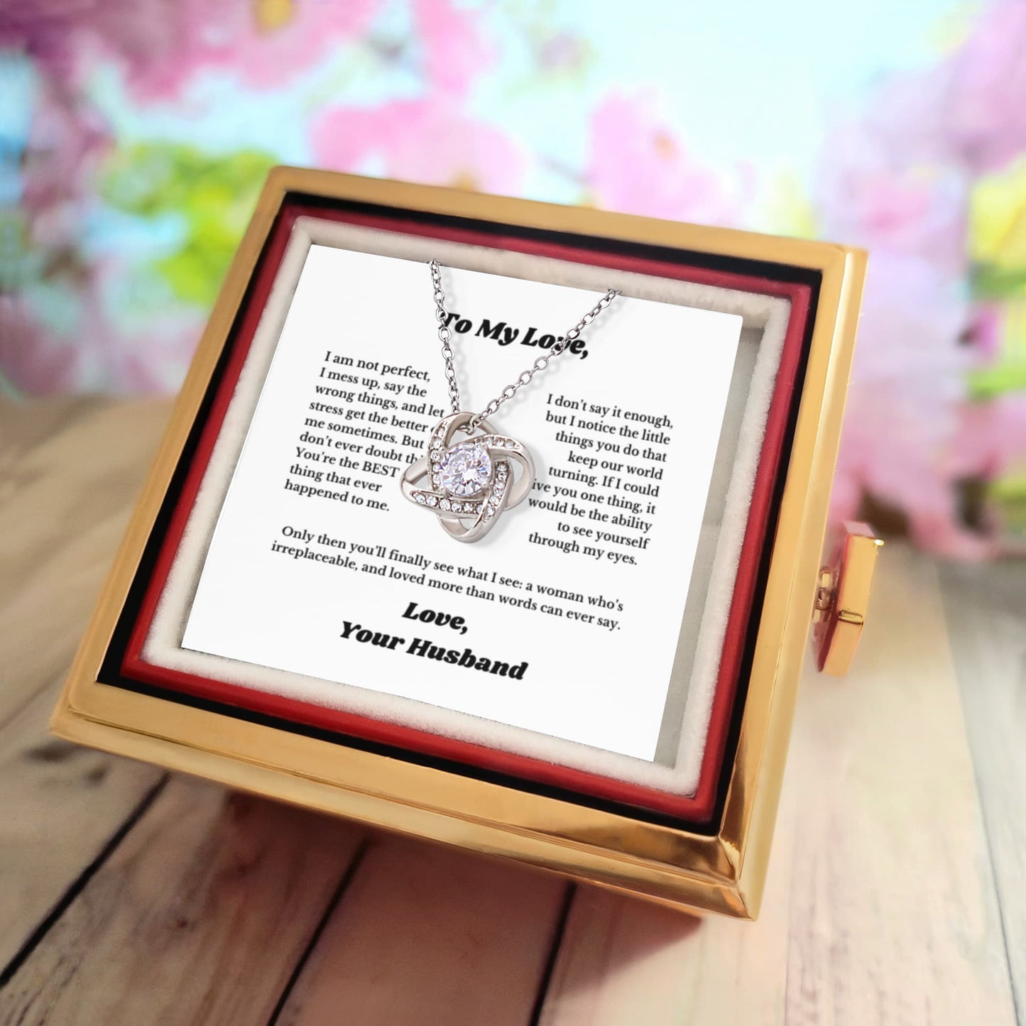 Luxury Rotating Rose Gift Box with Necklace and Message, Gifts for Love, Necklace for Wife From Husband, Valentines Day, Surprise