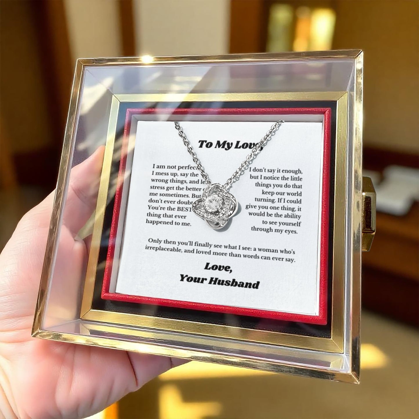 Luxury Rotating Rose Gift Box with Necklace and Message, Gifts for Love, Necklace for Wife From Husband, Valentines Day, Surprise