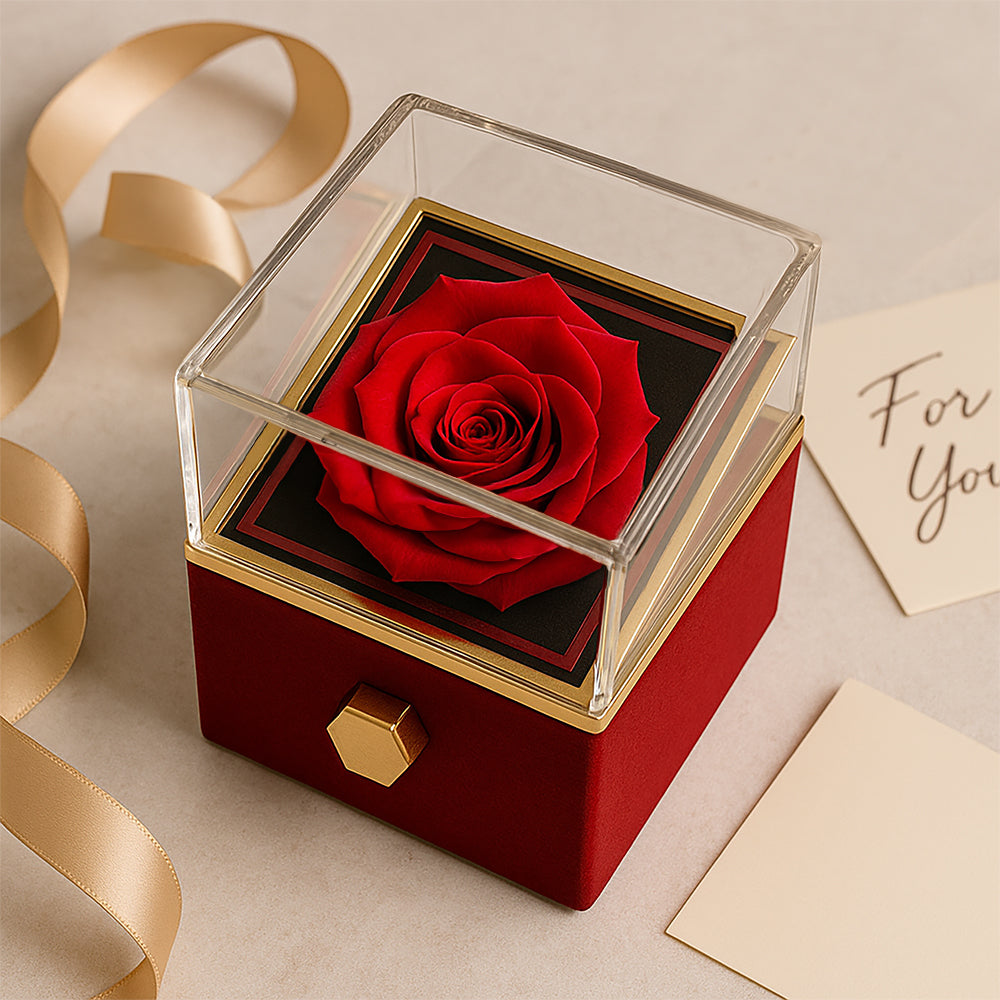 Luxury Rotating Rose Gift Box with Necklace and Message, Gifts for Love, Necklace for Wife From Husband, Valentines Day, Surprise