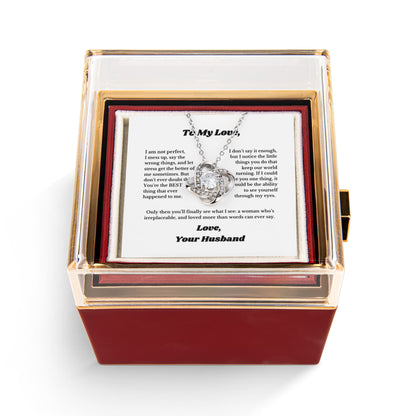 Luxury Rotating Rose Gift Box with Necklace and Message, Gifts for Love, Necklace for Wife From Husband, Valentines Day, Surprise