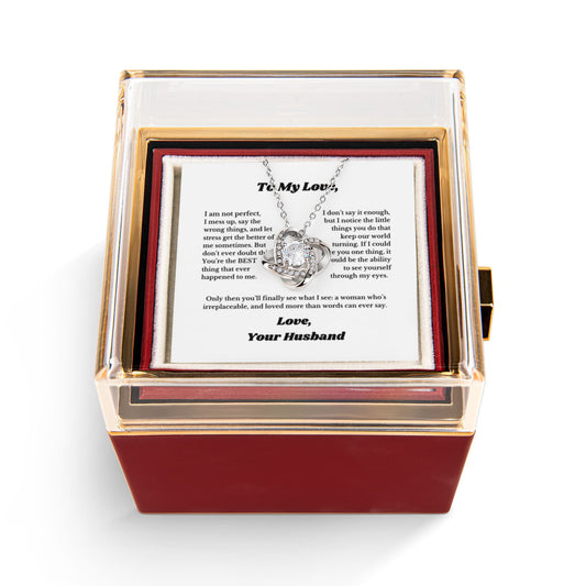 Luxury Rotating Rose Gift Box with Necklace and Message, Gifts for Love, Necklace for Wife From Husband, Valentines Day, Surprise