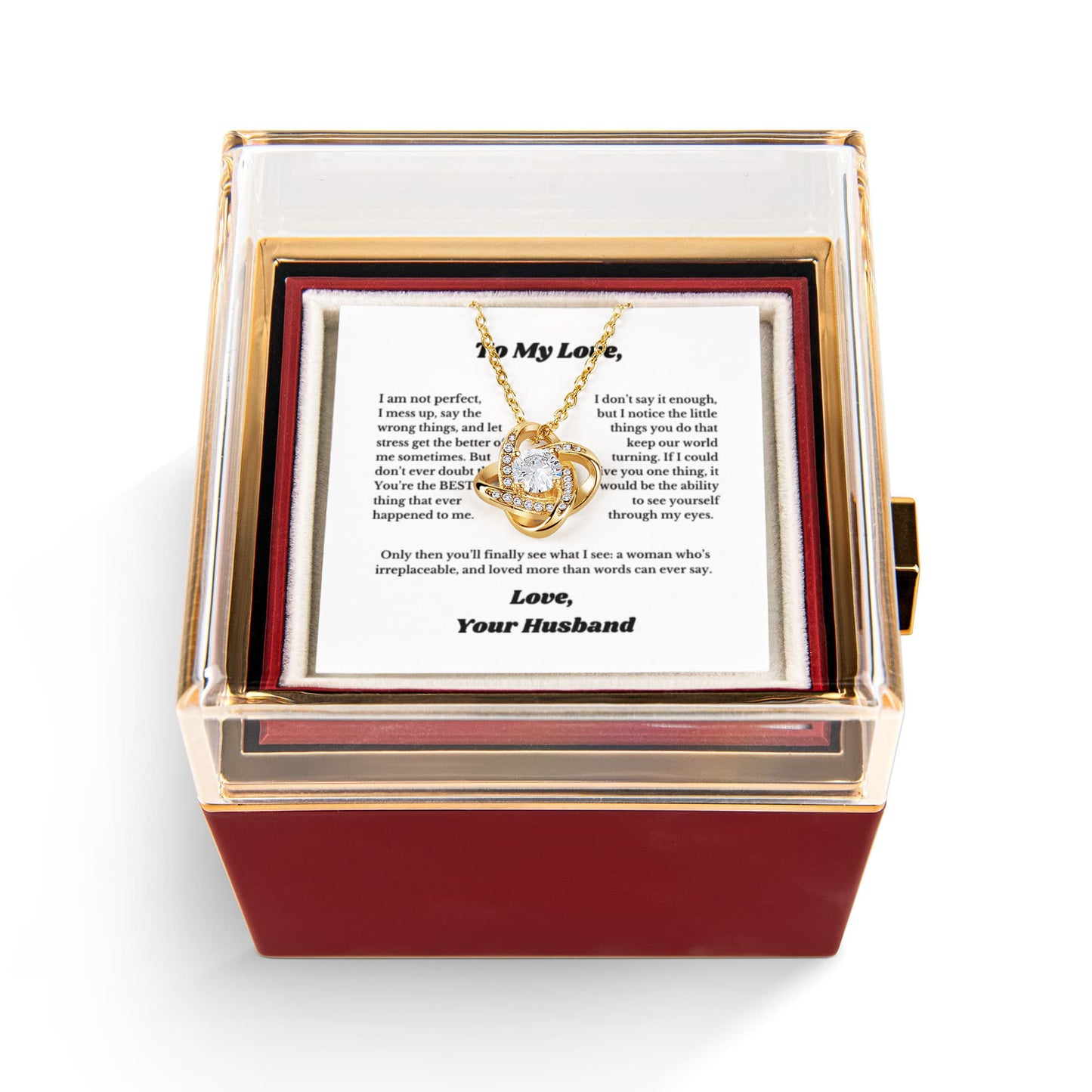 Luxury Rotating Rose Gift Box with Necklace and Message, Gifts for Love, Necklace for Wife From Husband, Valentines Day, Surprise