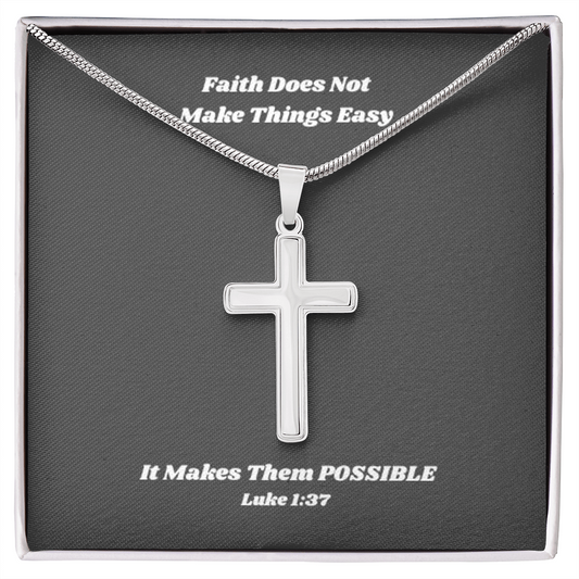 Mens Silver Cross Necklace with Chain and Meaningful Faith Luke Message Card,  Gift of Faith For Men and Boys