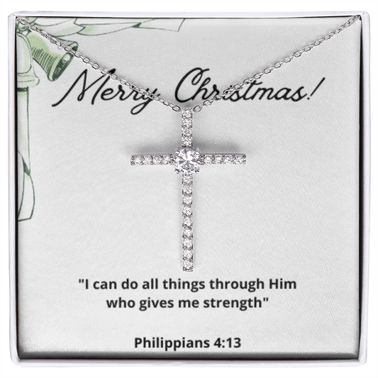 Phil 4:13 Strength Bible Scripture, Cross Necklace, Faith Christian Jewelry, Christmas Necklace
