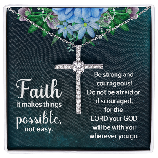 Faith Cross Necklace, Scripture Encouragement Jewelry Gift