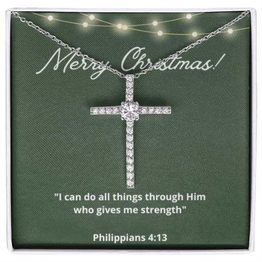 Phil 4:13 Strength Bible Scripture, Cross Necklace, Faith Christian Jewelry, Christmas Necklace