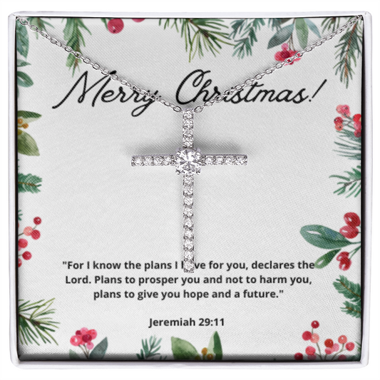 Jeremiah 29:11 Scripture, Merry Christmas, Happy Holiday Necklace, Cross Faith Jewelry